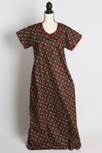 Pure Cotton Brown Floral Printed Indian Nighty in Regular Size