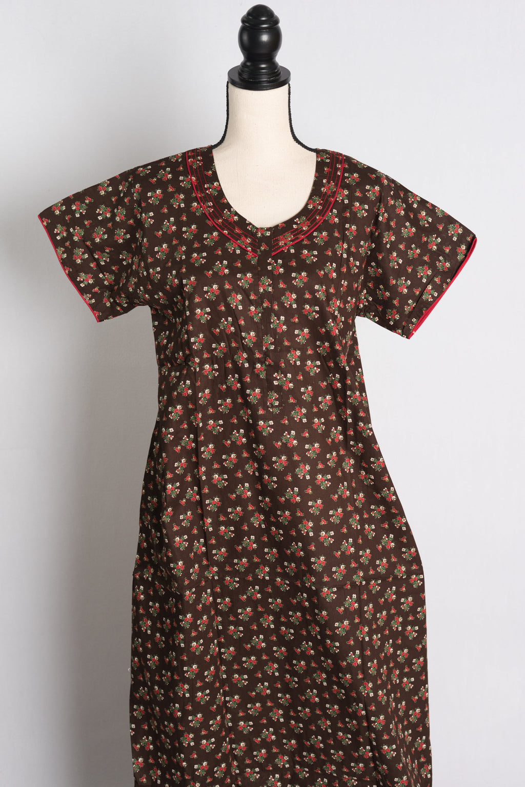 Pure Cotton Brown Floral Printed Indian Nighty in Regular Size