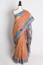 Soft Jamdani Saree in Brown and Blue