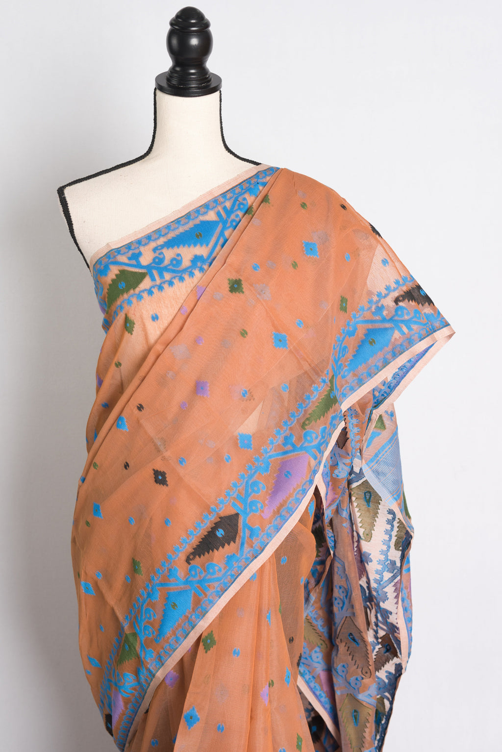 Soft Jamdani Saree in Brown and Blue