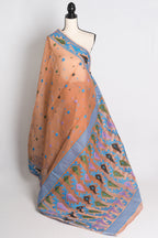 Soft Jamdani Saree in Brown and Blue