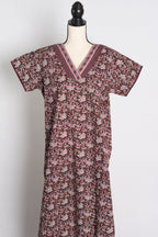 Printed Maroon Cotton Nightwear in Regular Size