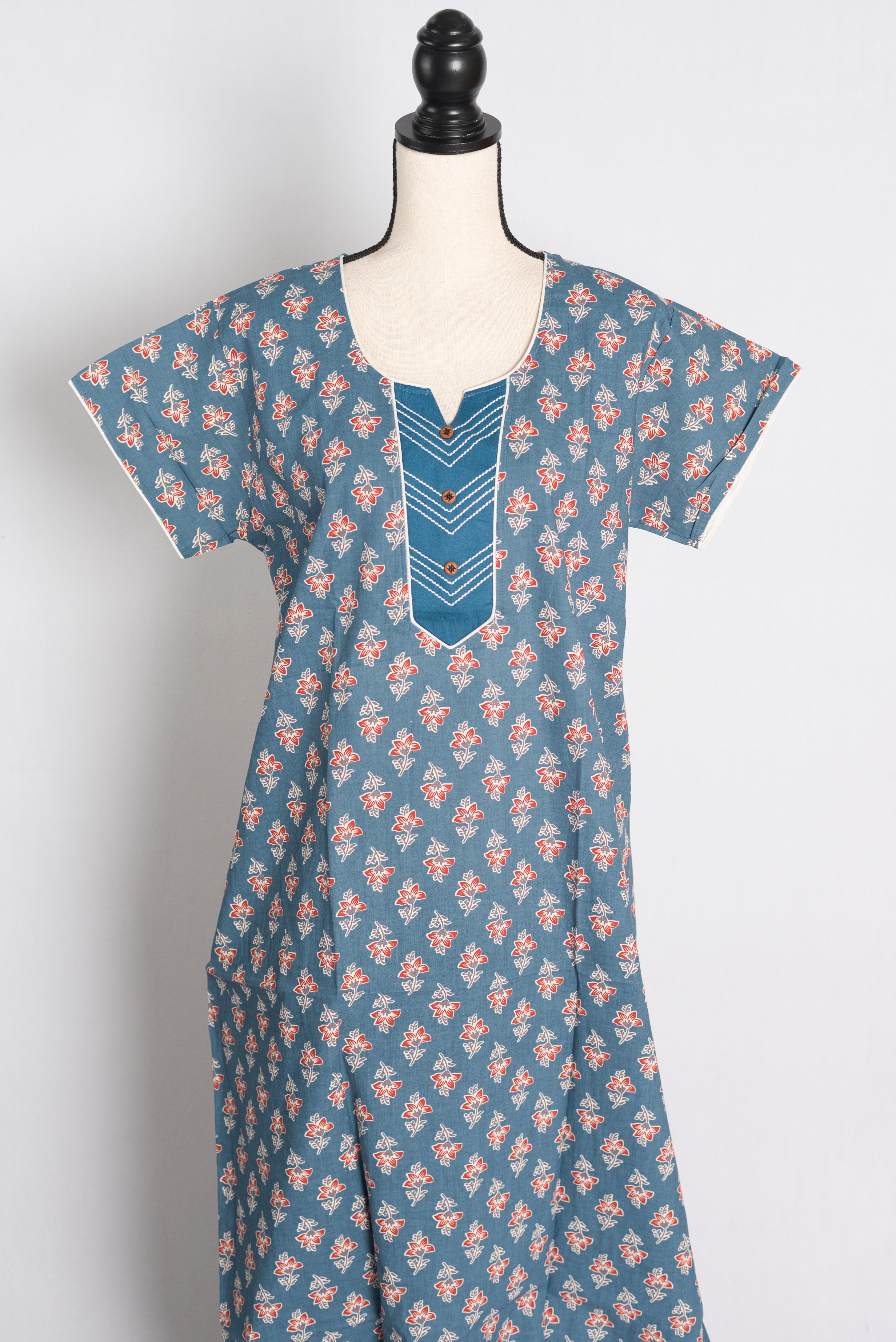 Printed Blue Cotton Nightwear in Regular Size — Style A (Jan)