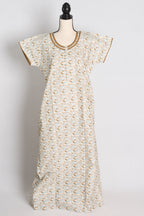 Printed White and Green Cotton Nightwear in Regular Size — Style B (Jan)