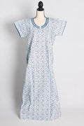 Printed White and Blue Cotton Nightwear in Regular Size