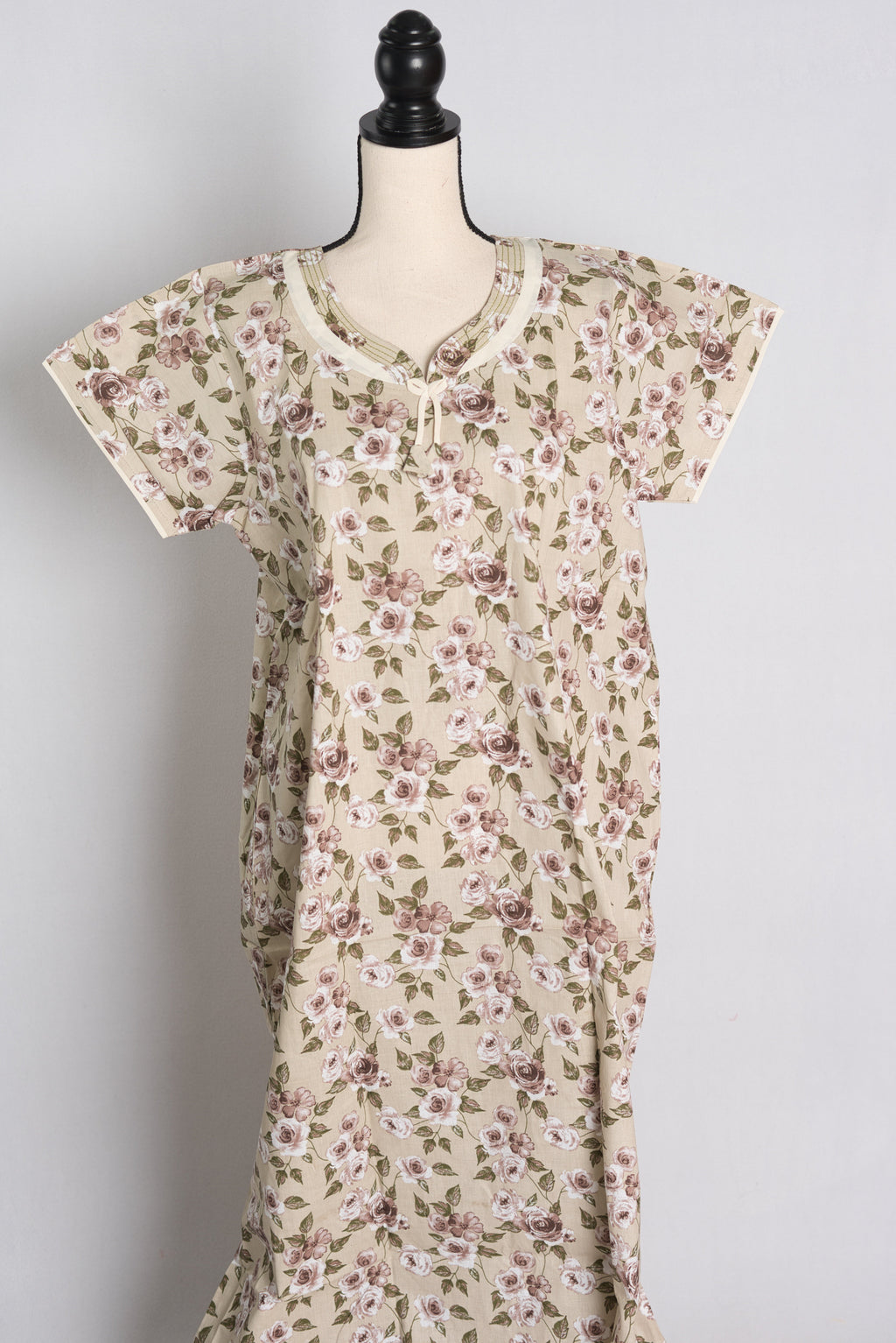 Printed Beige Cotton Nightwear in Regular Size