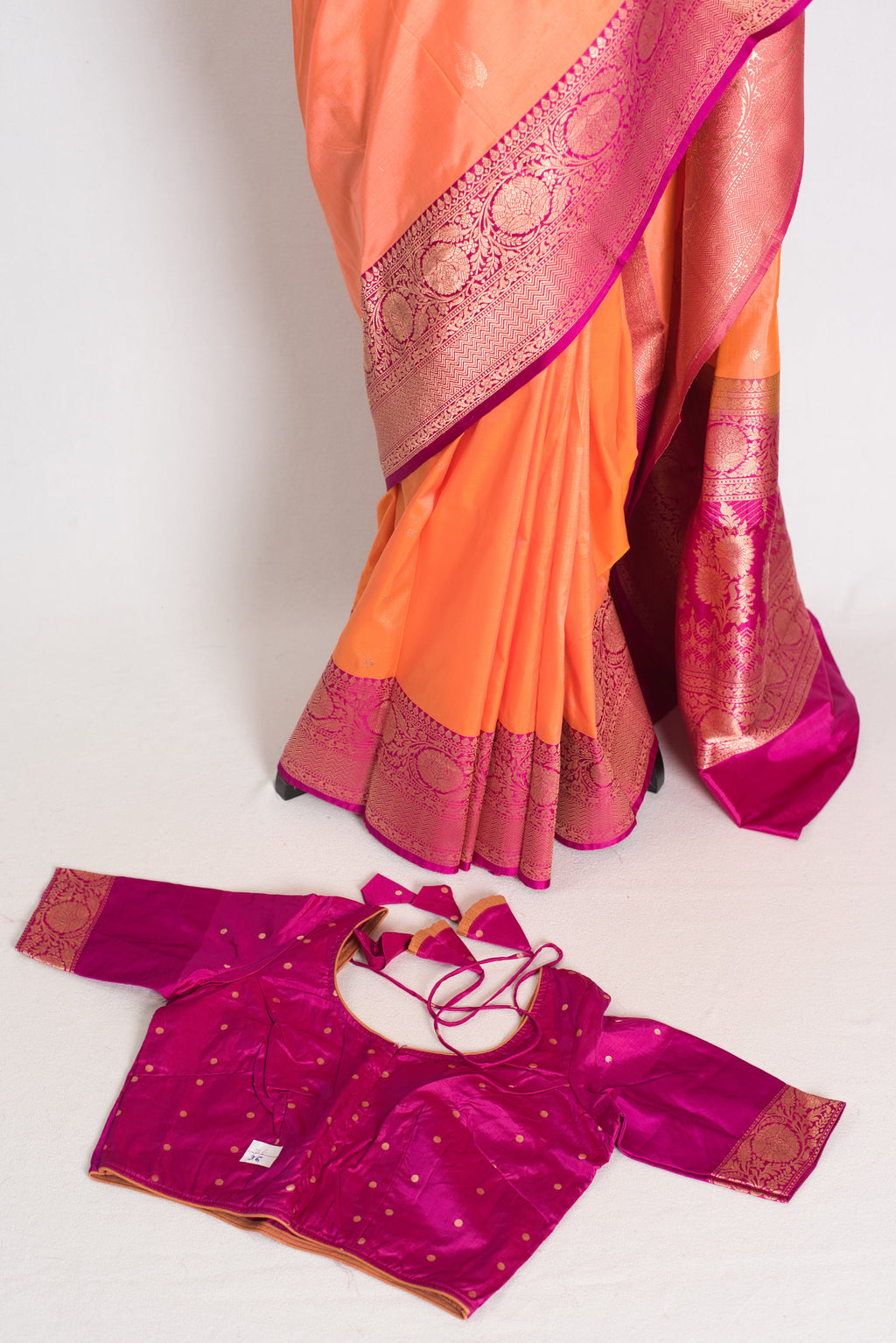Banarasi Silk Saree with 36 Size Stitched Blouse - Pastel Collection
