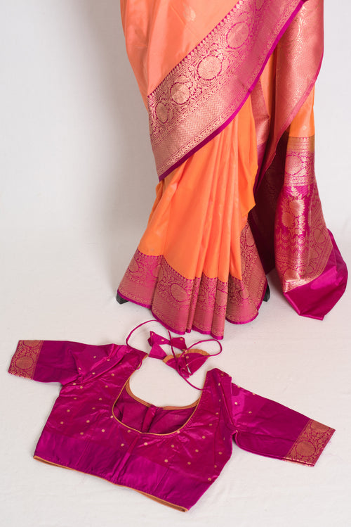 Banarasi Silk Saree with 36 Size Stitched Blouse - Pastel Collection