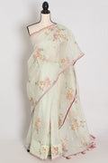 Damini | Sea Green Floral Embroidery Blended Cotton Kota Saree