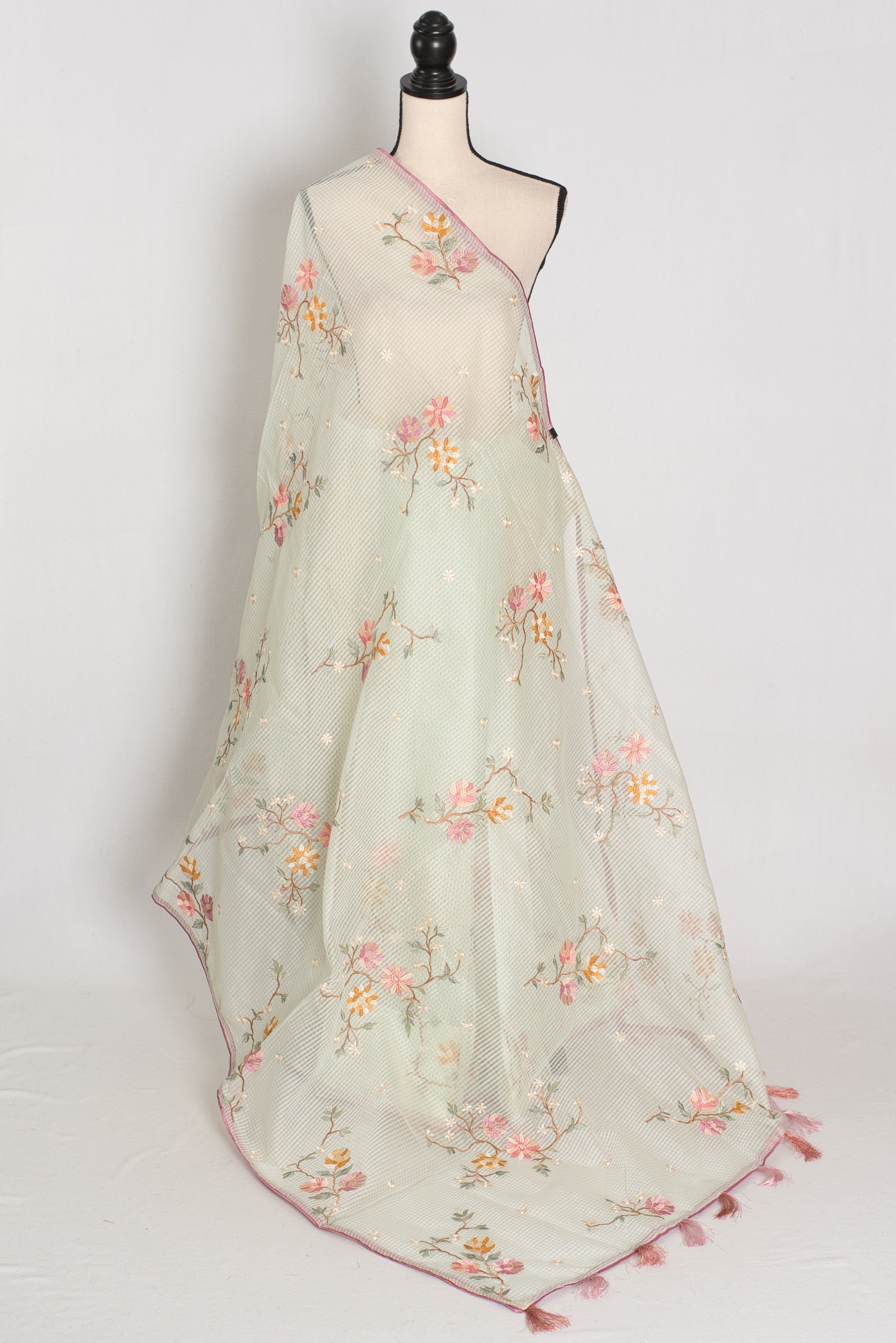 Damini | Sea Green Floral Embroidery Blended Cotton Kota Saree