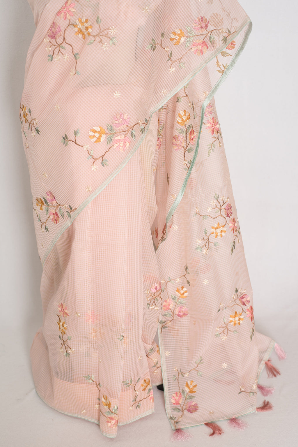 Rohini | Pink Floral Embroidery Blended Cotton Kota Saree