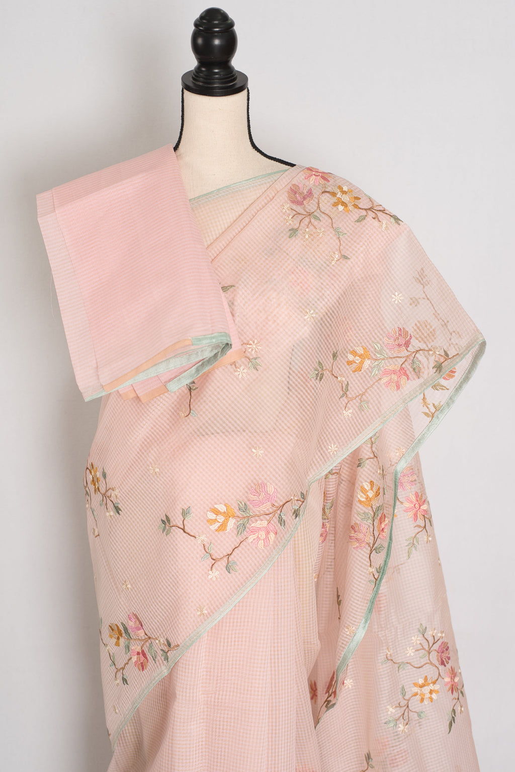 Rohini | Pink Floral Embroidery Blended Cotton Kota Saree