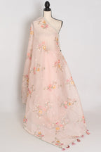 Rohini | Pink Floral Embroidery Blended Cotton Kota Saree