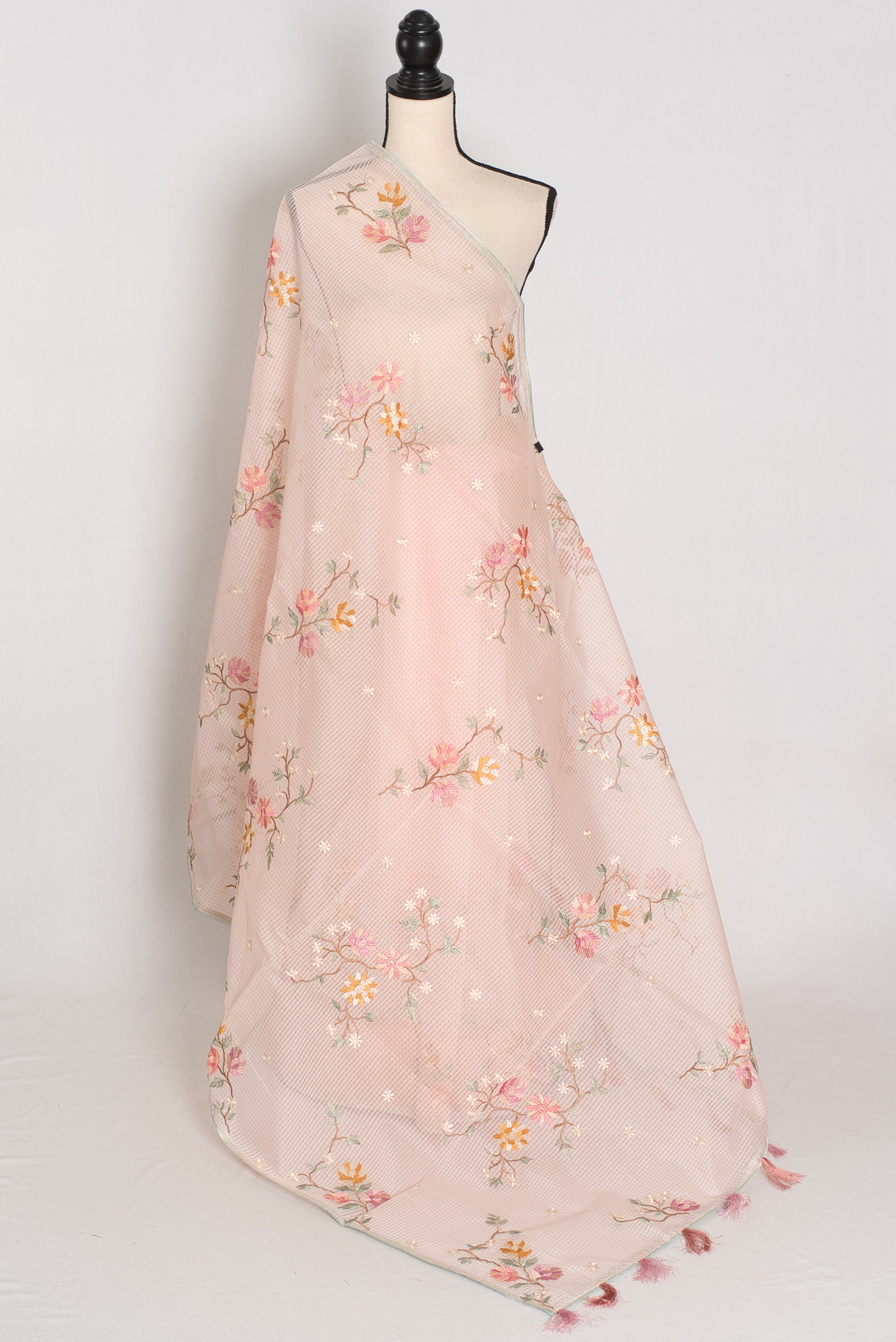 Rohini | Pink Floral Embroidery Blended Cotton Kota Saree