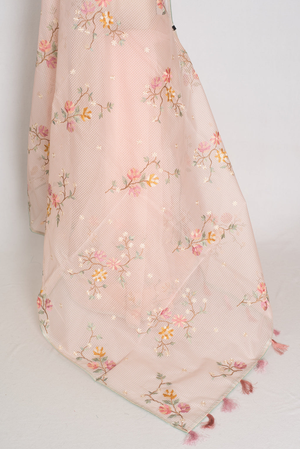 Rohini | Pink Floral Embroidery Blended Cotton Kota Saree