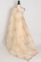 Srija | Yellow Floral Embroidery Blended Cotton Kota Saree