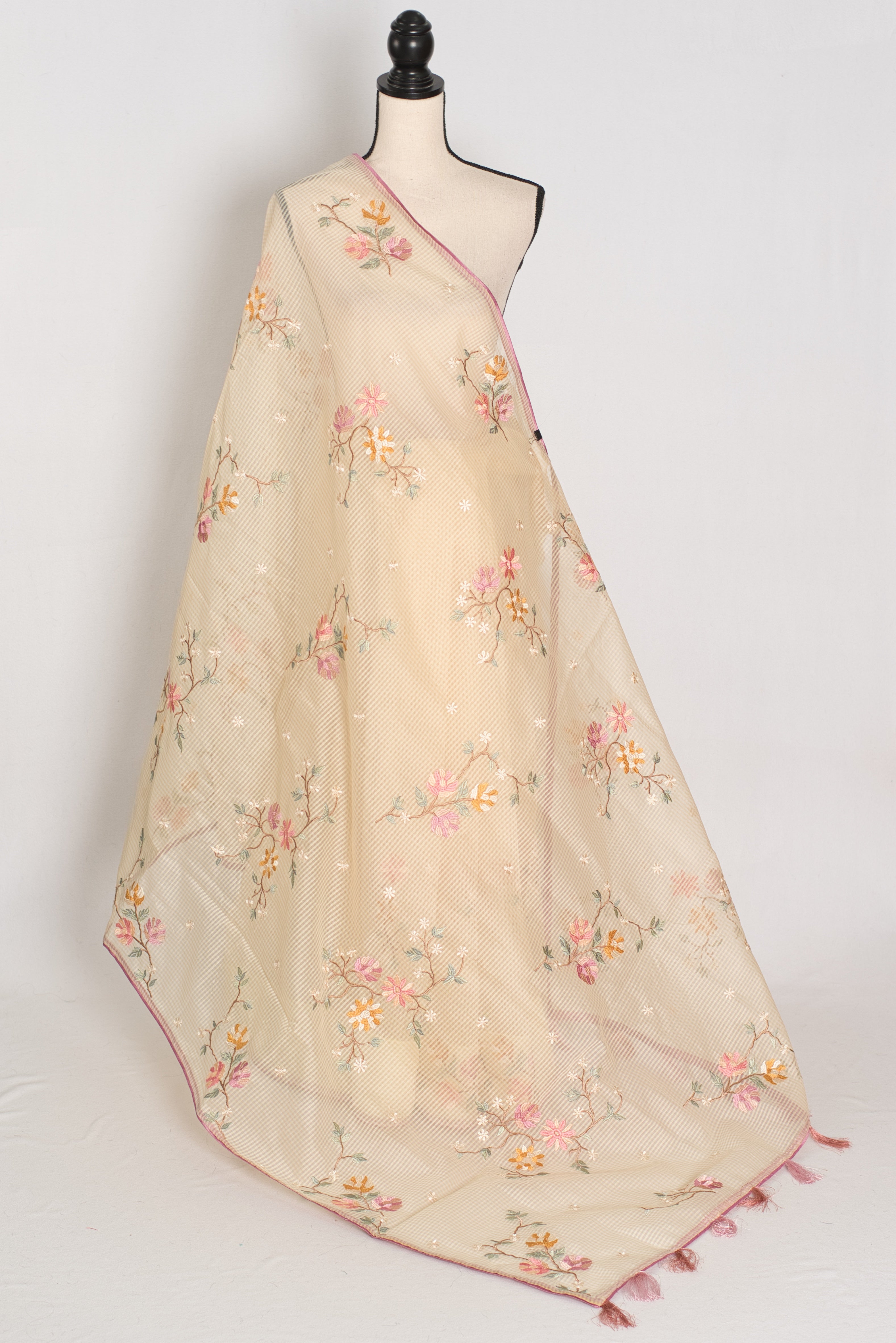 Srija | Yellow Floral Embroidery Blended Cotton Kota Saree