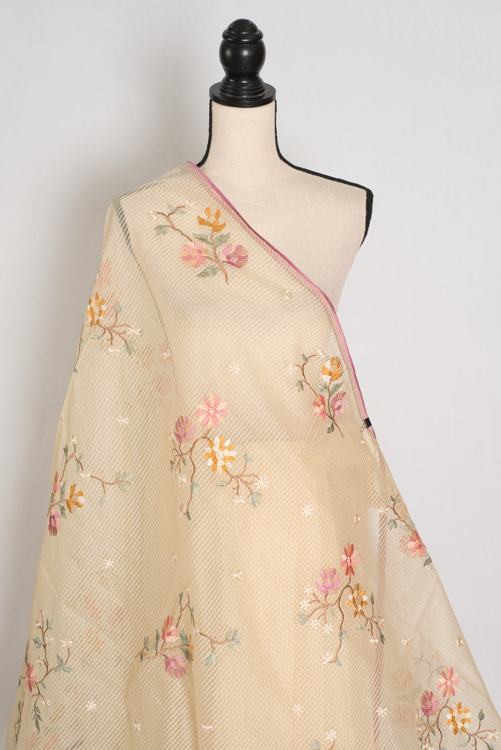 Srija | Yellow Floral Embroidery Blended Cotton Kota Saree