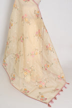 Srija | Yellow Floral Embroidery Blended Cotton Kota Saree
