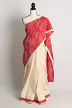 Red and White Designer Hakoba Cotton Saree