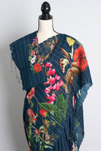 Blue Floral Printed Munga Soft Cotton Saree with Woven Sequins