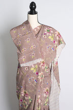 Dusty Mauve Floral Munga Cotton Saree with Woven Sequins