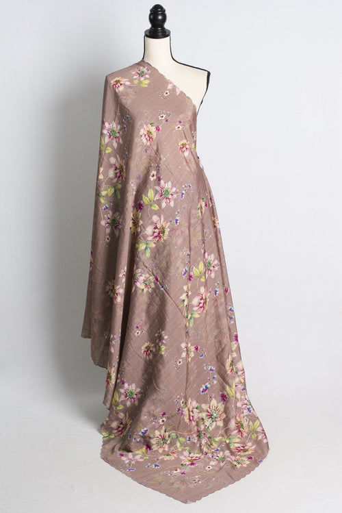 Dusty Mauve Floral Munga Cotton Saree with Woven Sequins