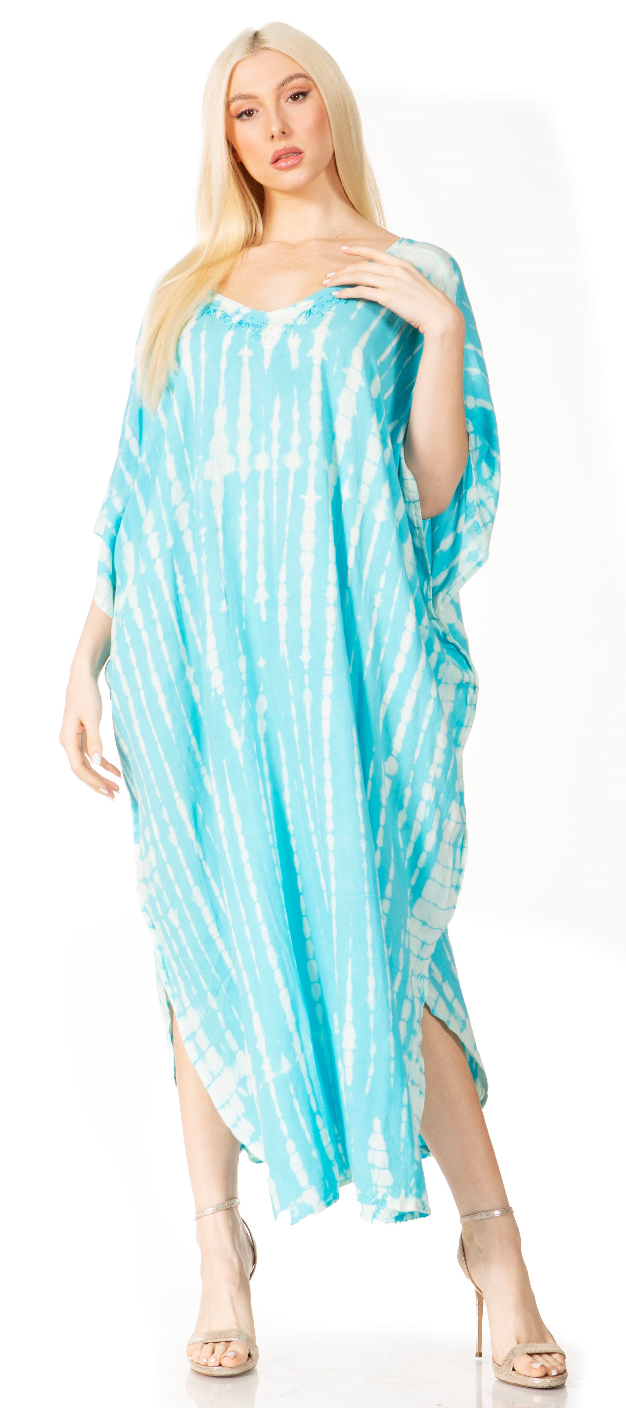 Sakkas Maitte Women's V-Neck Printed Kaftan Cover-Up Dress for the Beach - Buy One Get One