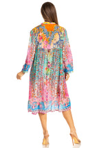 Sakkas Womens 3/4 Puff Sleeves Split Neck Summer Short Flowy Swing Dress/Cover-up