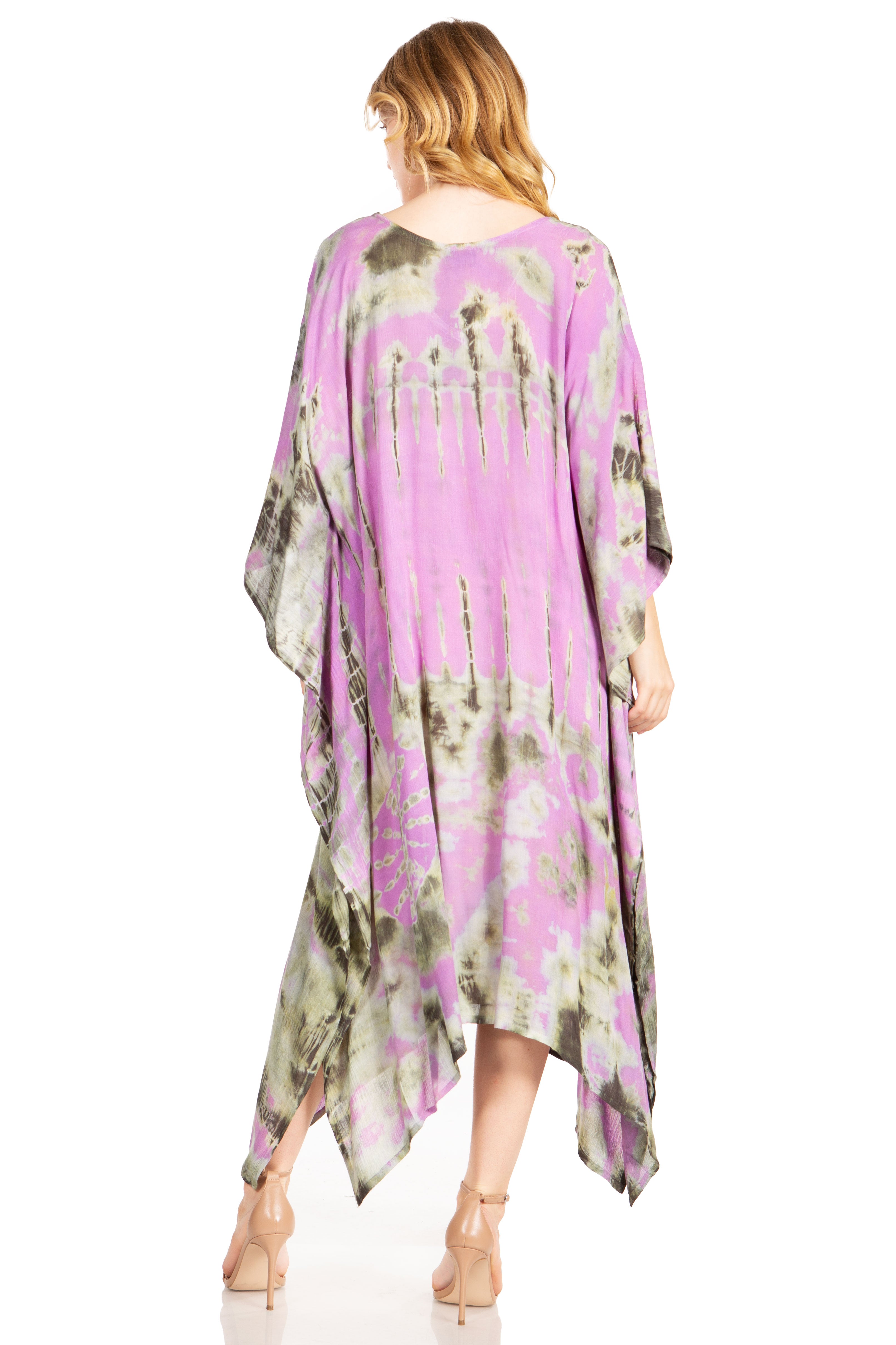 Sakkas Clementine Women's Tie Dye Caftan Dress/Cover Up Beach Kaftan Boho Summer