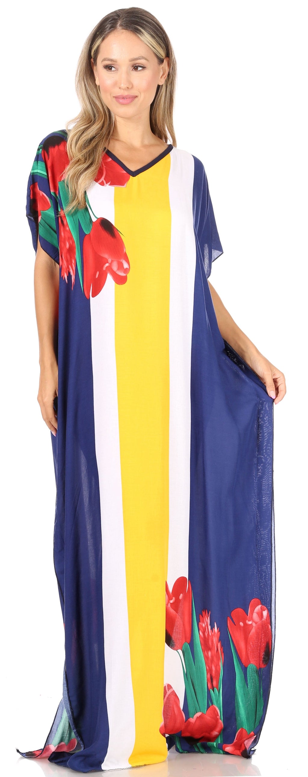 Sakkas Aggy Womens Dashiki African Print Caftan Dress Maxi Boho Hippie Colorful