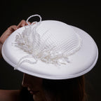 Elegant White Bridal Hat with Beaded Flower Detail