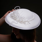 Elegant White Bridal Hat with Beaded Flower Detail