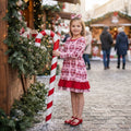 Long sleeves candy cane bow ruffle girls Christmas dress