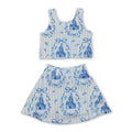 Sleeveless stripe bow castle top skirt girls active wear set