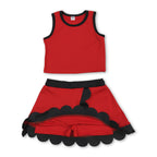 Sleeveless red black scallop girls team active wear set