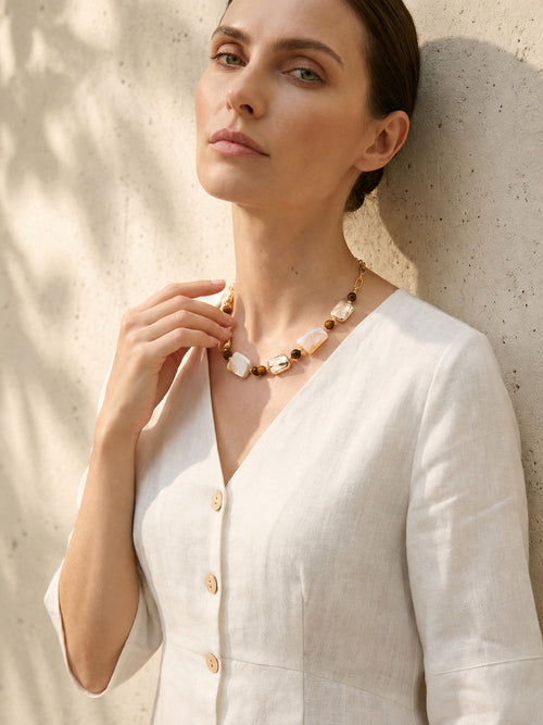Golden Shell Mix Abalone Shell Beaded Necklace