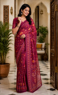 Dwija Fashion Maroon Party Wear Printed Linen Ready To Wear Saree With Unstitched Blouse