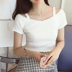 Korean Fashion Slim Off-Shoulder Short Sleeve T-Shirt