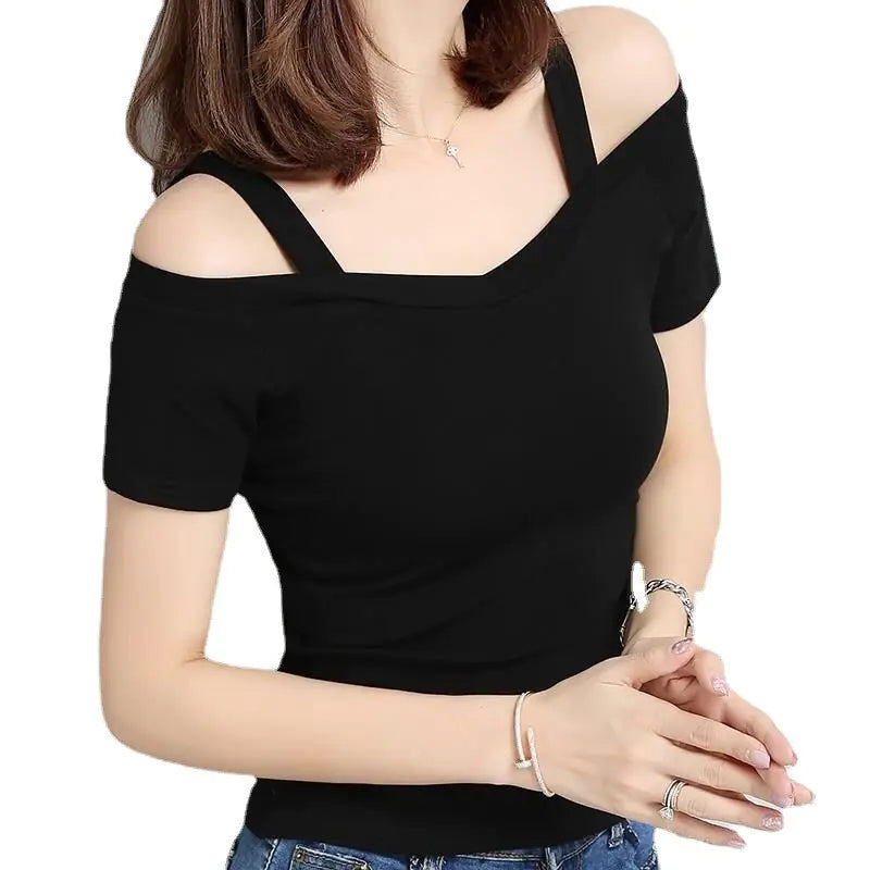 Korean Fashion Slim Off-Shoulder Short Sleeve T-Shirt