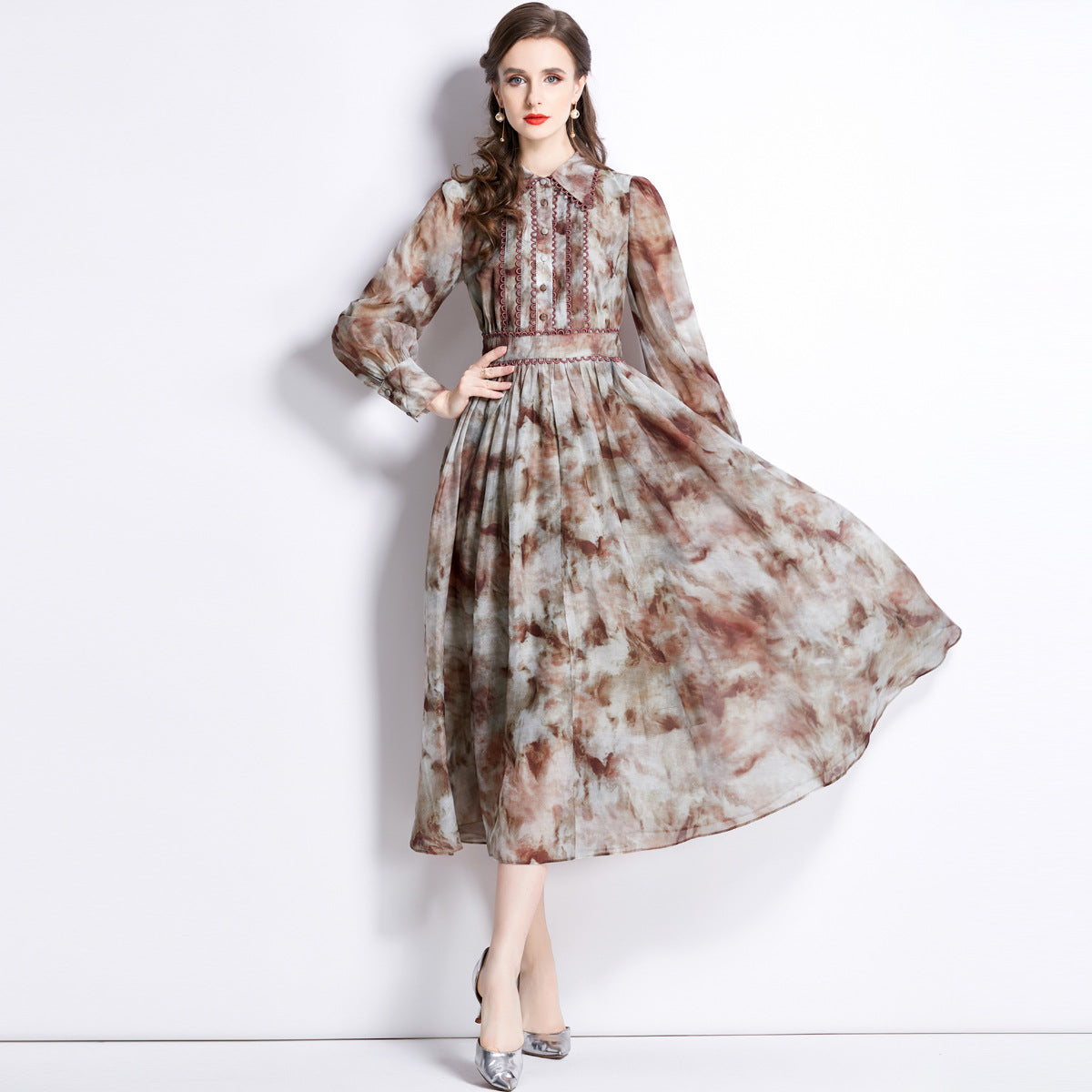 Slimming A- Line Printed Shirt Dress