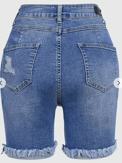 Women's Plus Size Ripped Denim Shorts High Stretch