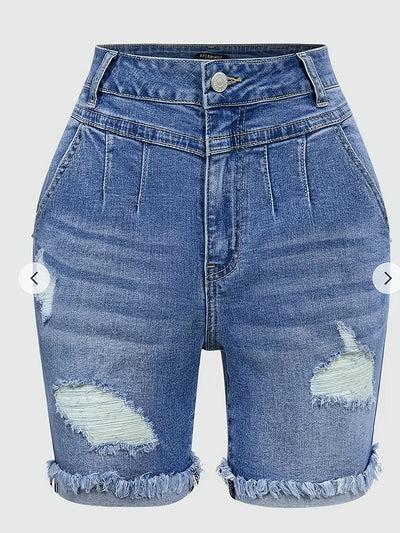Women's Plus Size Ripped Denim Shorts High Stretch