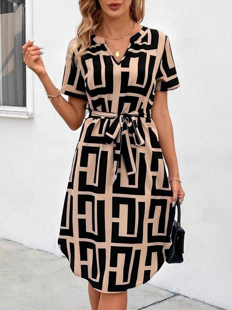 Summer New Short Sleeve Striped Casual V-neck Dress