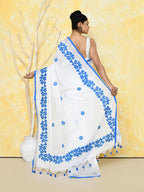 Piyari Fashion Women's White Exclusive Applique Saree With Blouse Piece