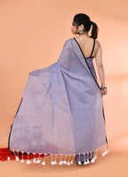 Piyari Fashion Grey Mulmul Cotton Saree With Tassels