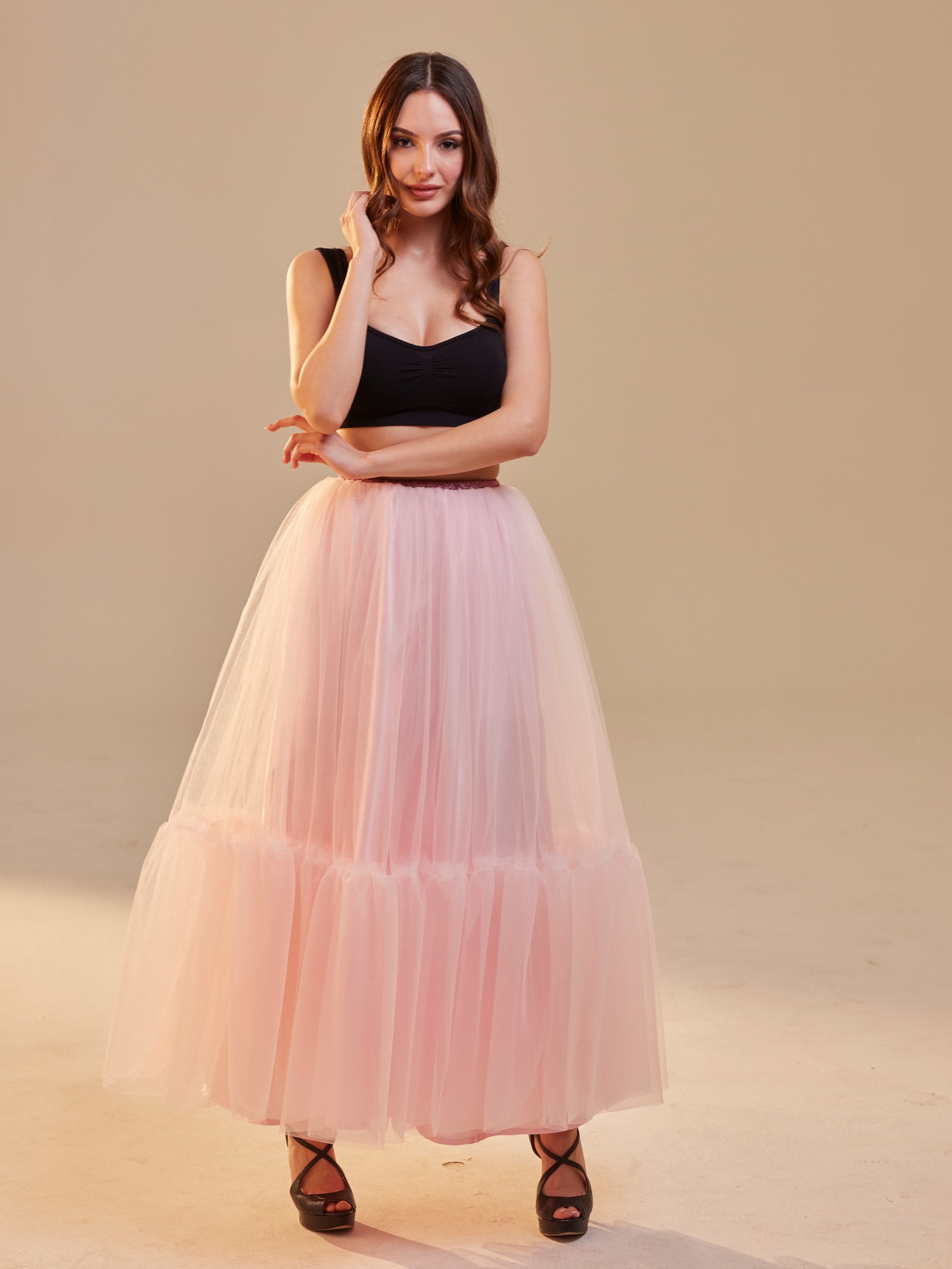 Pink Layered Tulle Skirt , Ruffled Maxi Skirt for Women, Long Tulle Skirt, Elegant Bridesmaid Skirt,
