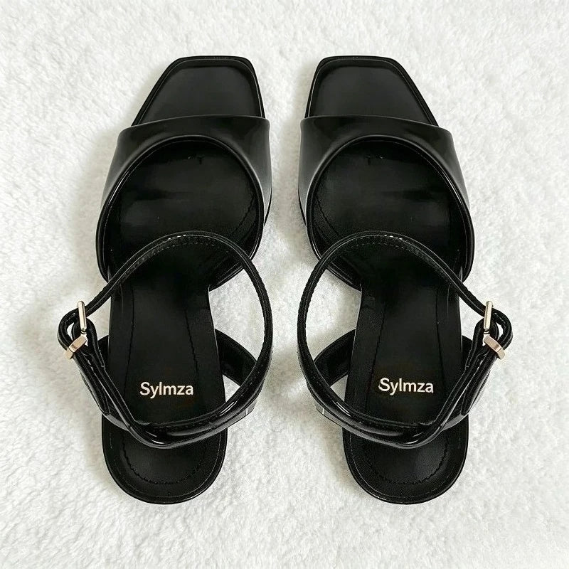 Black Sexy Heels Women Summer Elegant Party Dress Sandals Fashion Square Toe Naked Strap Designer Thin Heels Pumps Zapatos Mujer