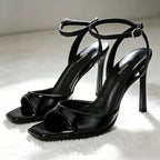Black Sexy Heels Women Summer Elegant Party Dress Sandals Fashion Square Toe Naked Strap Designer Thin Heels Pumps Zapatos Mujer