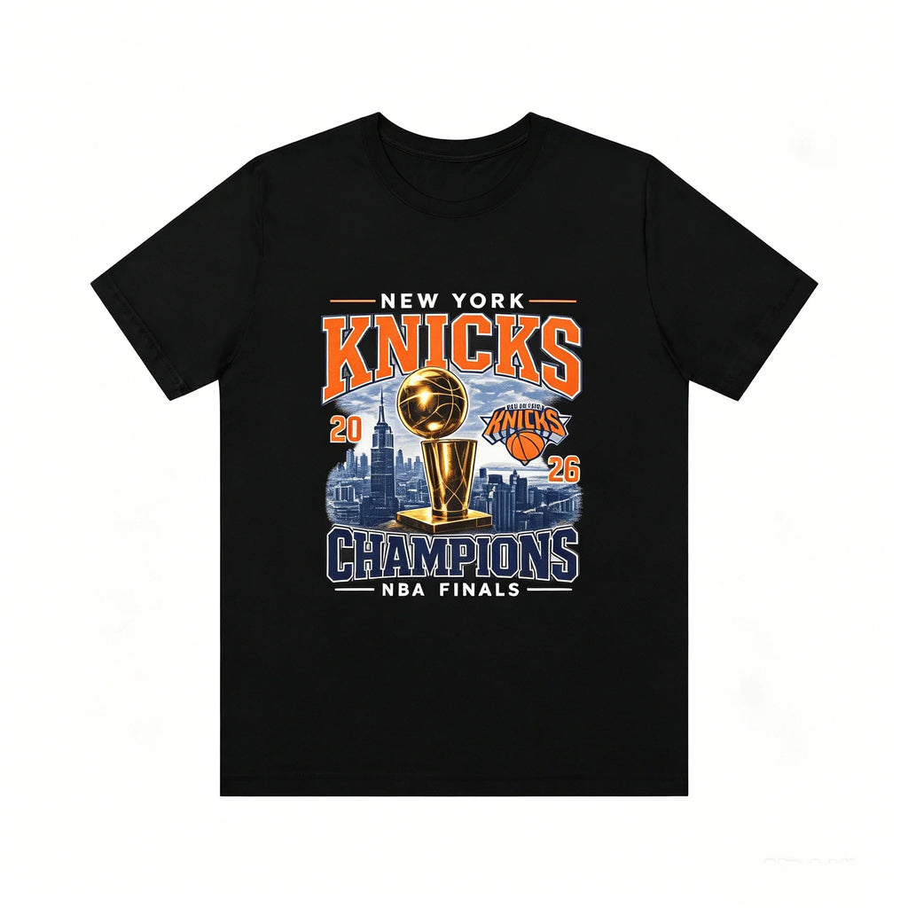New York Knicks Champions Tee 2026 Finals Trophy City Skyline T-shirt 2026 Summer New Men's Women's Fashion Cotton T-shirt Y2K